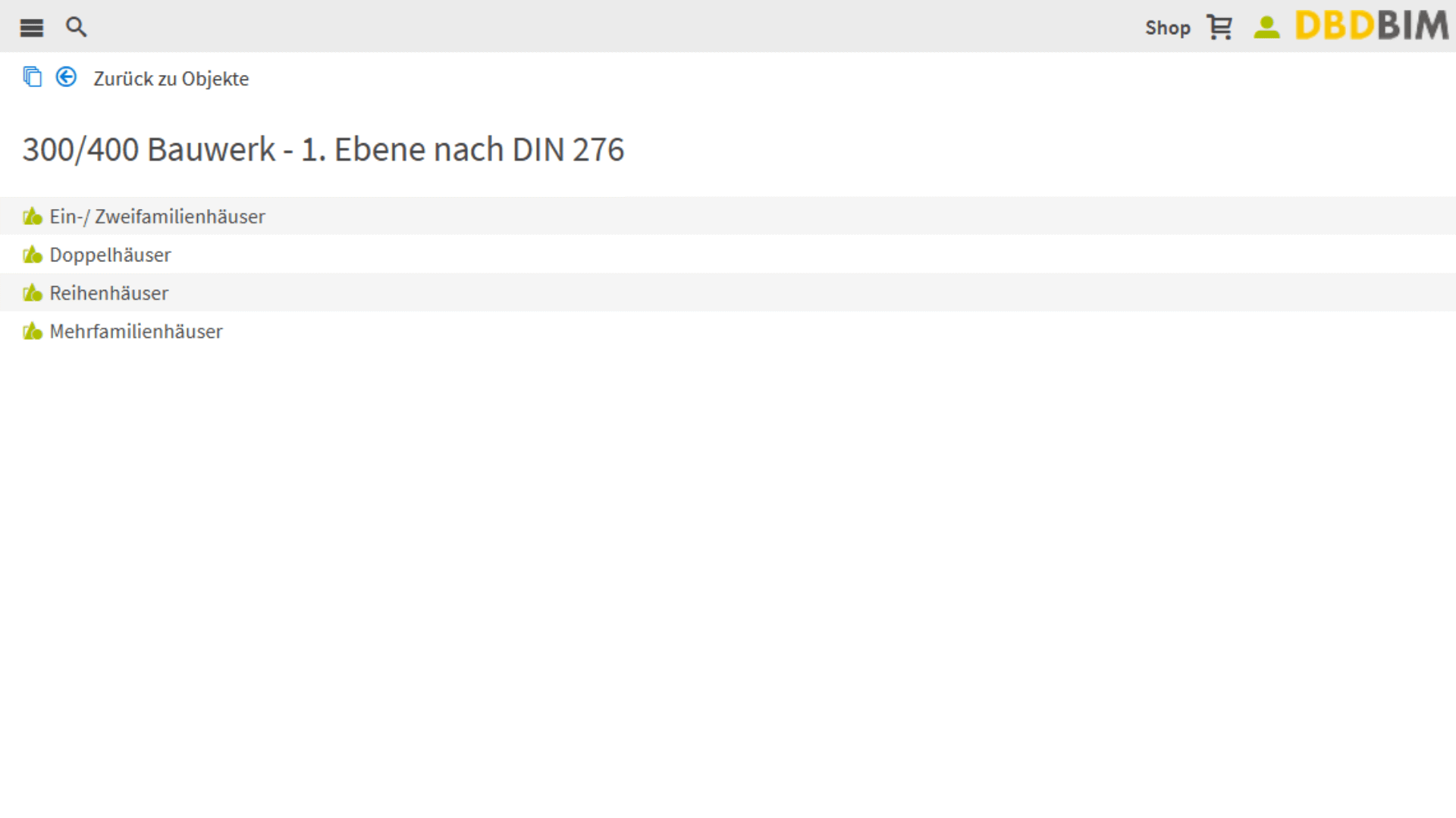 DBD-BIM Objekte: Übersicht 1. Ebene nach DIN 276 DBD-BIM Objekte: Übersicht 1. Ebene nach DIN 276