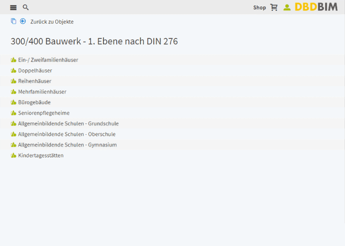 DBD-BIM Objekte: Gebäude der 1. Ebene