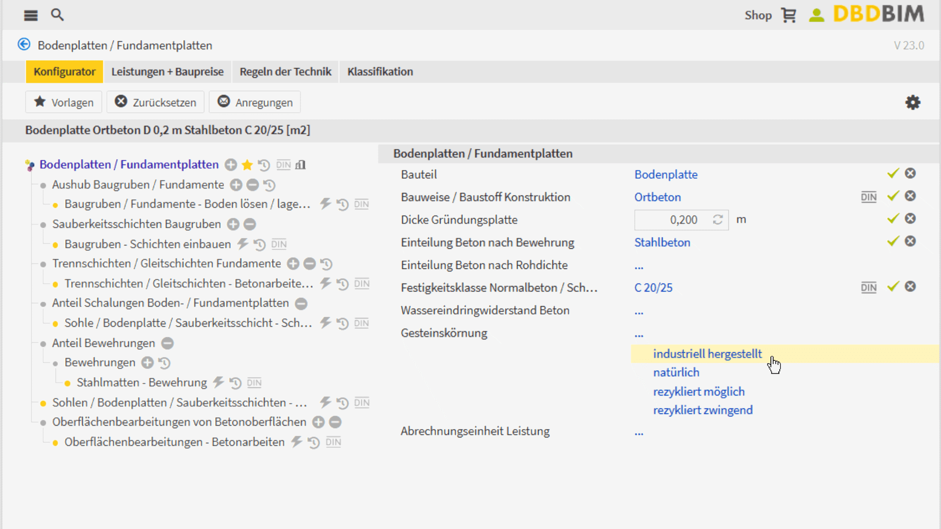DBD-BIM Elements: Dynamische Konfiguration des Kostenelements Bodenplatte  DBD-BIM Elements: Dynamische Konfiguration des Kostenelements Bodenplatte